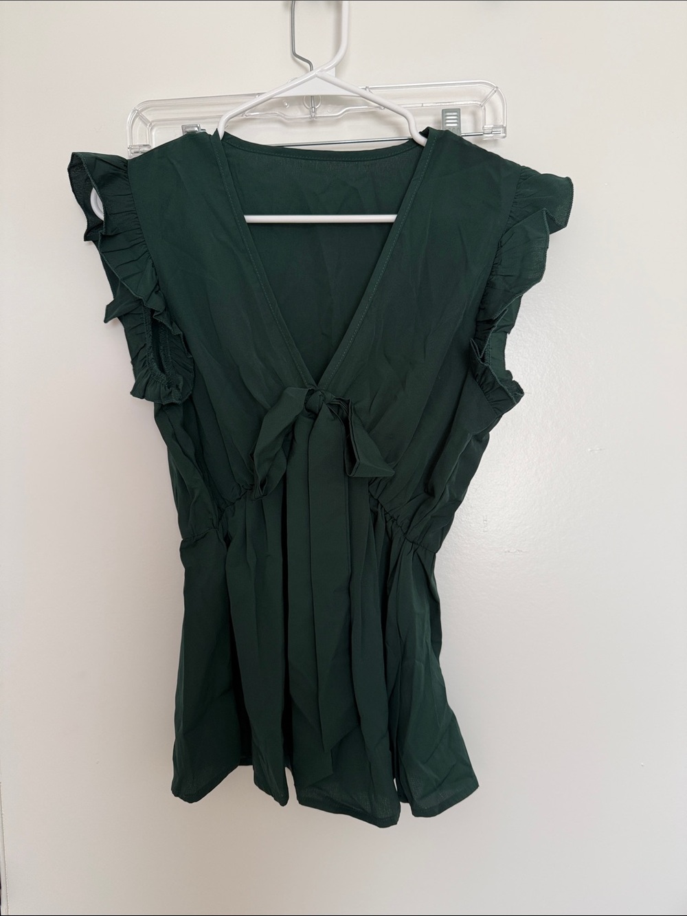 Dark Green Ruffle Sleeve Tie-Front Women's Top